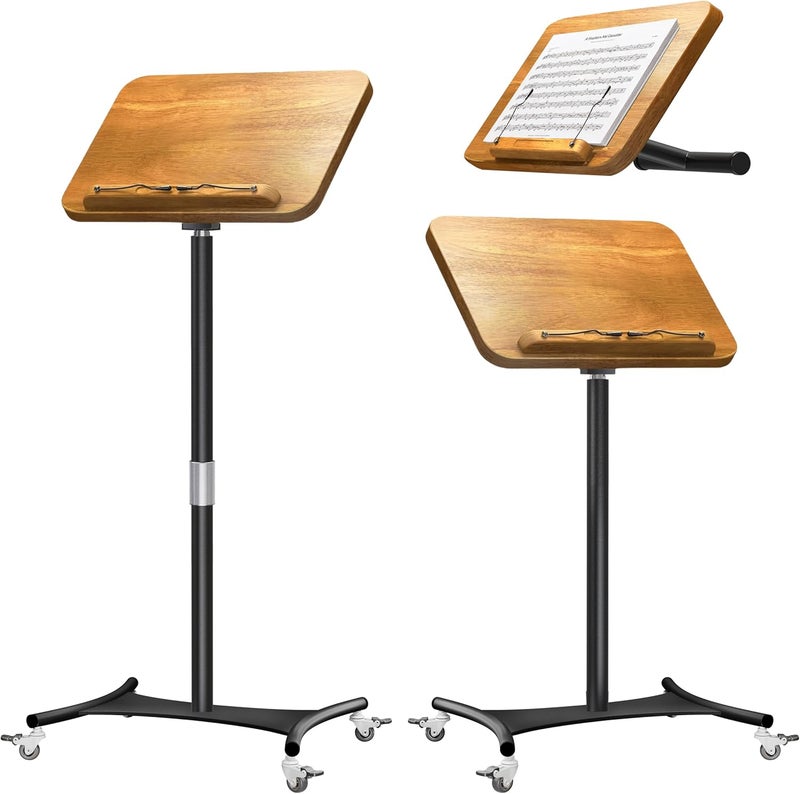 NAMON Music Stand for Sheet Music with Locking Wheels, Portable Rolling Music Stand Adjustable Height & Angle, Large Solid Wood Panel with Page Paper Clip, Ideal for Violin Guitar Piano Players - Image 1